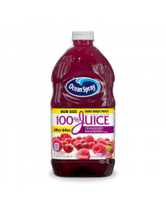 Clearance Special - Ocean Spray 100% Juice Cranberry Raspberry - 64oz (1.89L) **Best Before: 8th December 2023**