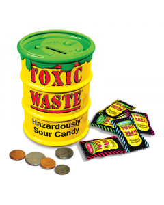 Toxic Waste Yellow Barrel - Coin Bank With Candy - 3oz (84g)