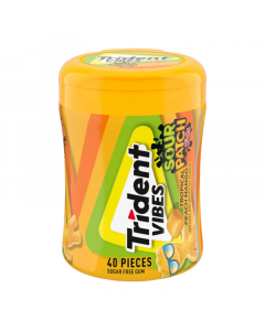 Clearance Special - Trident Vibes Sour Patch Kids Tropical Peach Mango Sugar Free Gum - 40 Piece Bottle **Best Before: 11th April 2024**